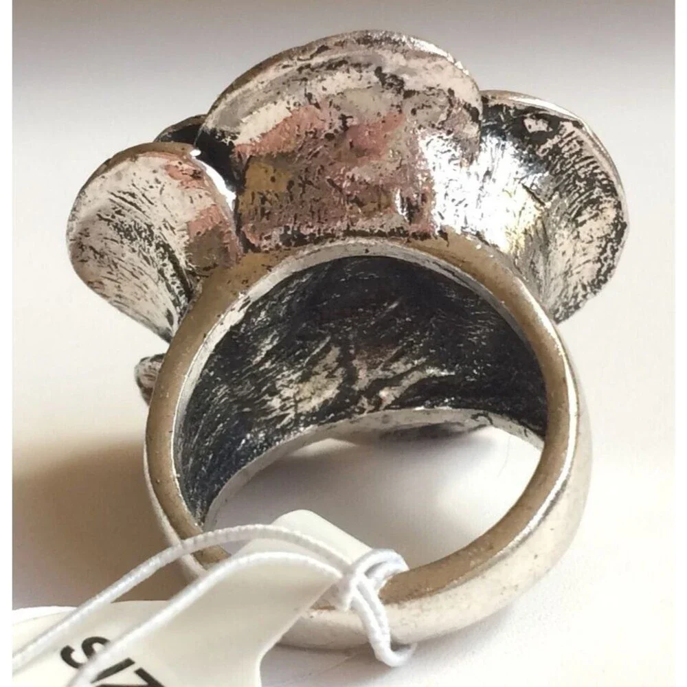 Vtg Silver Tone Rose Flower Bloom Cocktail Ring Size 6 7 8 9 Chunky Statement